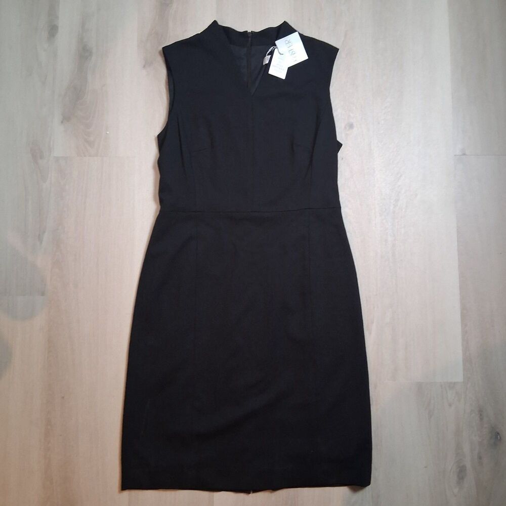 Kasper Womens Sleeveless Sheath Dress Size 8 Black Split Neck Career NWT V-Neck